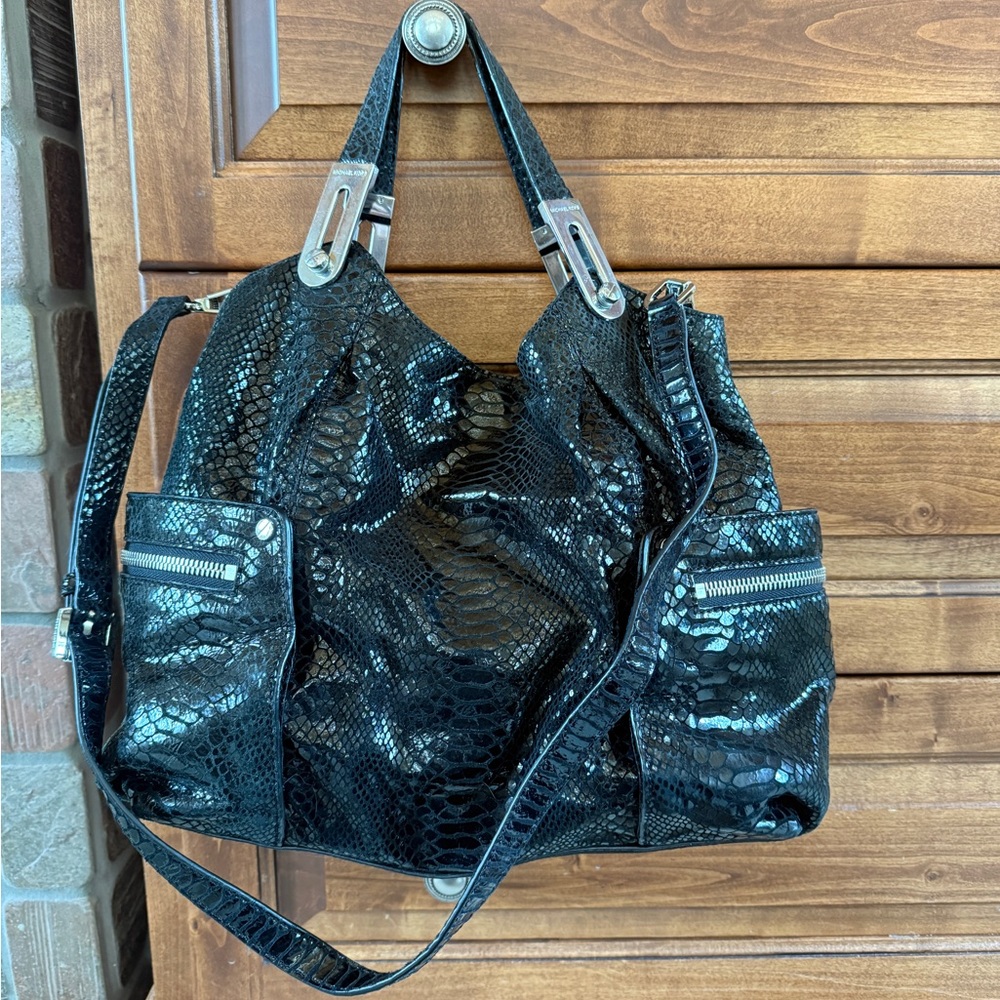 Michael Kors Black Shiny Snakeskin Tote Bag - Picture 2 of 8